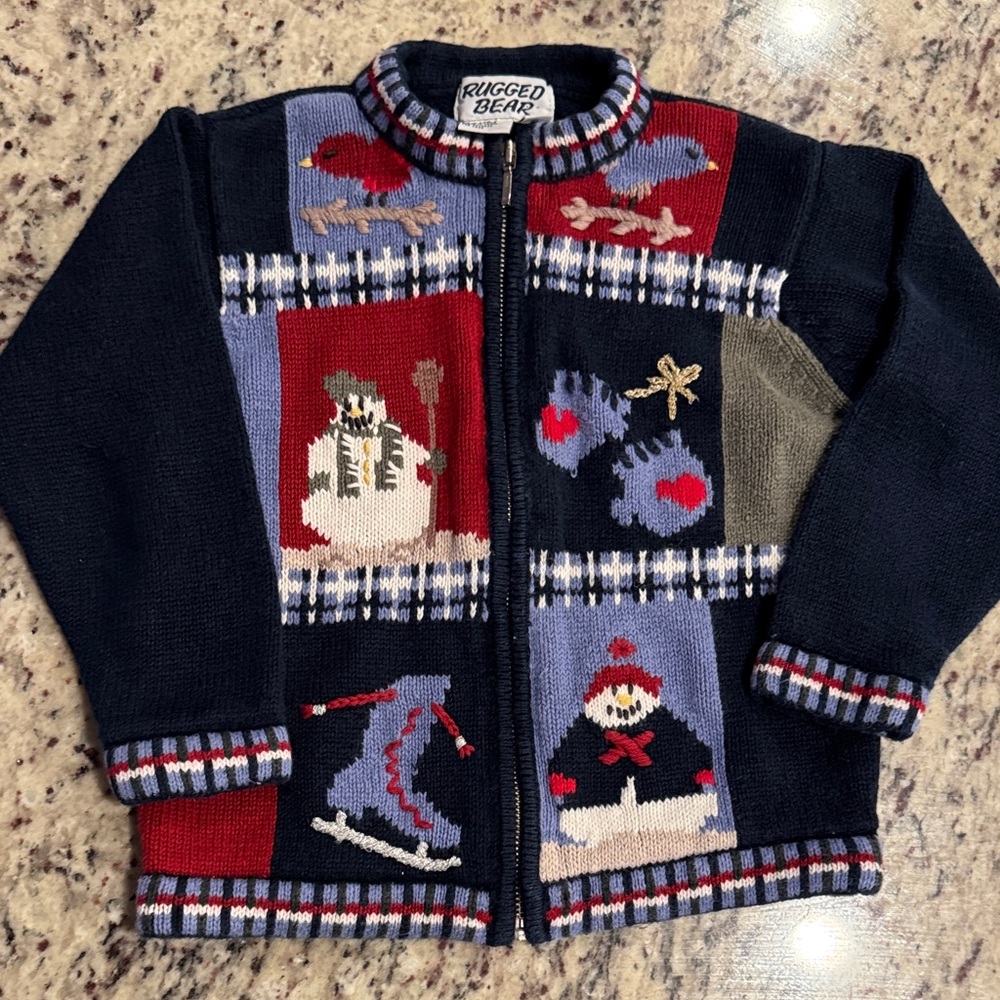 Kids' Holiday Sweater - Navy Rugged Bear Vintage 90s zip up